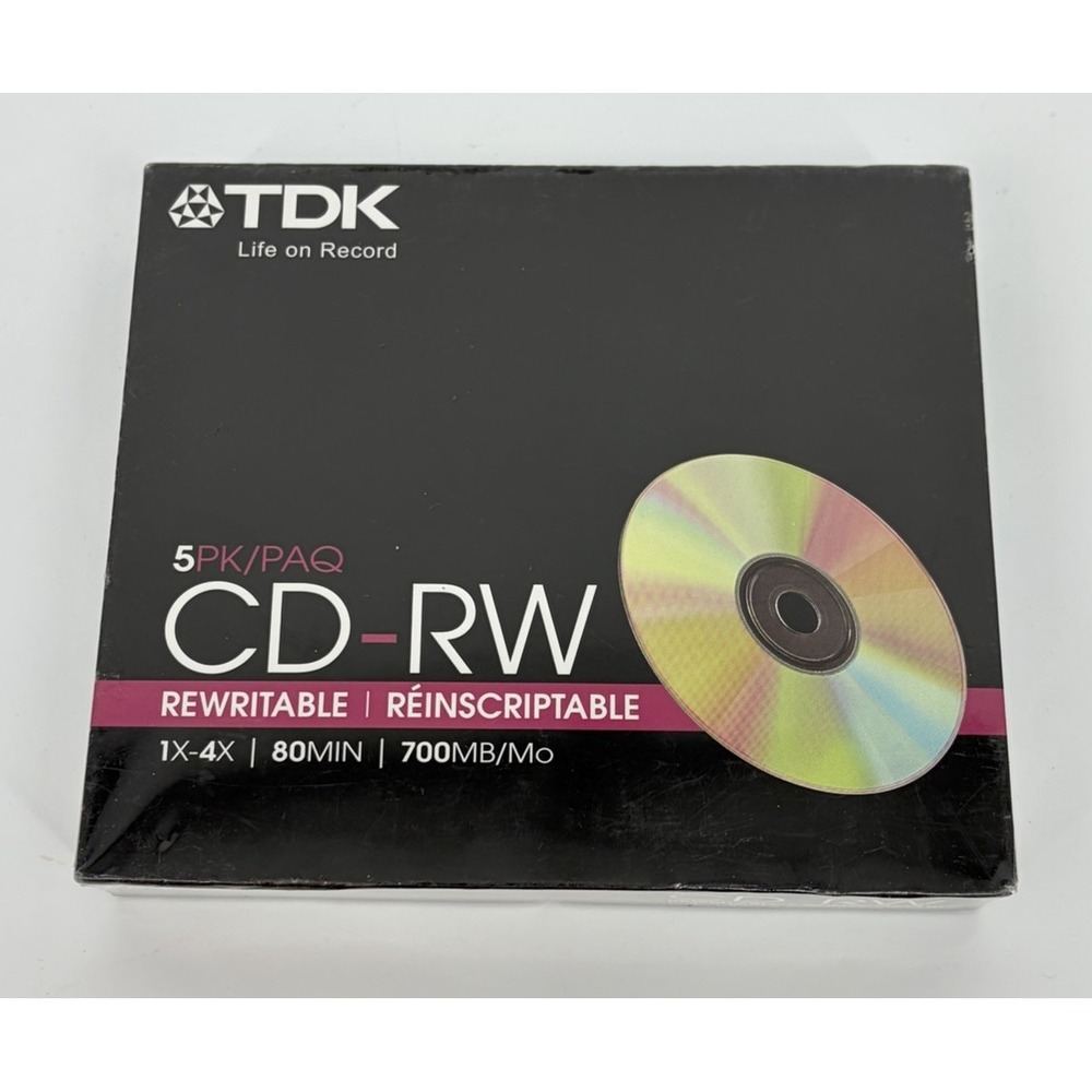 TDK CD-RW 5 Pack Rewritable Discs New Sealed 80 Minutes 1x - 4x